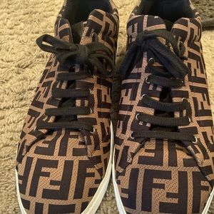 Men Fendi forever shoes brown tech fabric low tops